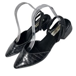 STEVE MADDEN! BLACK VEGAN LEATHER CROCO IMPRINT POINTY TOE LOW HEELS! SZ 8.5M